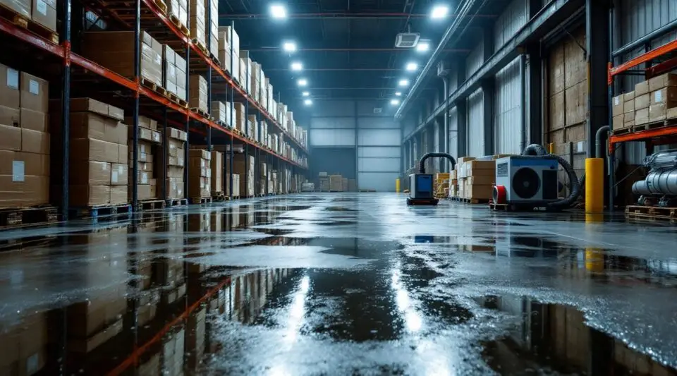 A wide-angle view of a clean and restored commercial warehouse facility.